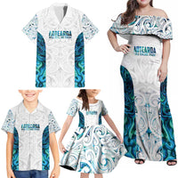 Custom New Zealand Aotearoa Family Matching Off Shoulder Maxi Dress and Hawaiian Shirt Maori Paua Shell Indigenous - Polynesian Pride