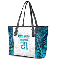 Custom New Zealand Aotearoa Leather Tote Bag Maori Paua Shell Indigenous - Polynesian Pride