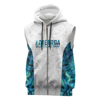 Custom New Zealand Aotearoa Sleeveless Zip Hoodie Maori Paua Shell Indigenous LT9 Blue - Polynesian Pride