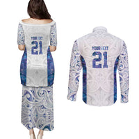 Custom New Zealand Aotearoa Couples Matching Puletasi and Long Sleeve Button Shirt Purple Maori Paua Shell Indigenous LT9 - Polynesian Pride
