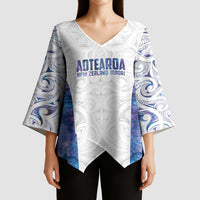 Custom New Zealand Aotearoa Kimono Sleeve Blouse Purple Maori Paua Shell Indigenous - Polynesian Pride