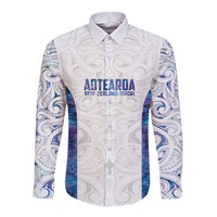 Custom New Zealand Aotearoa Long Sleeve Button Shirt Purple Maori Paua Shell Indigenous LT9 Unisex Purple - Polynesian Pride