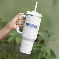 Custom New Zealand Aotearoa Tumbler With Handle Purple Maori Paua Shell Indigenous LT9 - Polynesian Pride