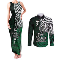 Your Matter Suicide Prevention Couples Matching Tank Maxi Dress and Long Sleeve Button Shirts Green Polynesian Tribal LT9 Green - Polynesian Pride