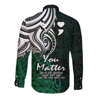 Your Matter Suicide Prevention Long Sleeve Button Shirt Green Polynesian Tribal LT9 - Polynesian Pride