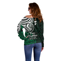 Your Matter Suicide Prevention Off Shoulder Sweater Green Polynesian Tribal LT9 - Polynesian Pride