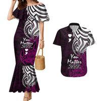 Your Matter Suicide Prevention Couples Matching Mermaid Dress and Hawaiian Shirt Pink Polynesian Tribal LT9 Pink - Polynesian Pride