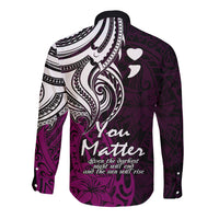 Your Matter Suicide Prevention Long Sleeve Button Shirt Pink Polynesian Tribal LT9 - Polynesian Pride