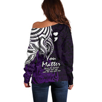 Your Matter Suicide Prevention Off Shoulder Sweater Purple Polynesian Tribal LT9 - Polynesian Pride