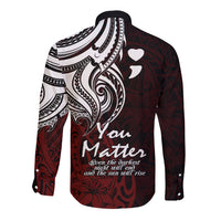 Your Matter Suicide Prevention Long Sleeve Button Shirt Red Polynesian Tribal LT9 - Polynesian Pride