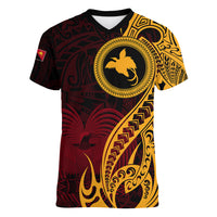Papua New Guinea Island Women V Neck T Shirt Bird of Paradise with Gold Polynesian Tribal LT9 Female Gold - Polynesian Pride