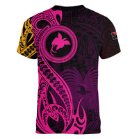 Papua New Guinea Island Women V Neck T Shirt Bird of Paradise with Gold Polynesian Tribal LT9 - Polynesian Pride