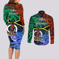 Tafea Day Couples Matching Long Sleeve Bodycon Dress and Long Sleeve Button Shirts Vanuatu Sand Drawing With Polynesian Pattern LT9 - Polynesian Pride