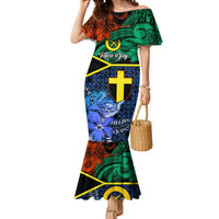 Tafea Day Mermaid Dress Vanuatu Sand Drawing With Polynesian Pattern LT9 Women Blue - Polynesian Pride