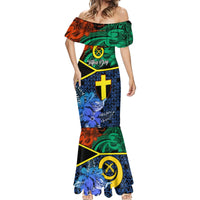 Tafea Day Mermaid Dress Vanuatu Sand Drawing With Polynesian Pattern LT9 - Polynesian Pride