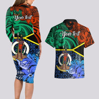 Personalised Tafea Day Couples Matching Long Sleeve Bodycon Dress and Hawaiian Shirt Vanuatu Sand Drawing With Polynesian Pattern LT9 - Polynesian Pride