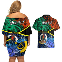 Personalised Tafea Day Couples Matching Off Shoulder Short Dress and Hawaiian Shirt Vanuatu Sand Drawing With Polynesian Pattern LT9 - Polynesian Pride