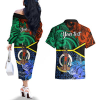 Personalised Tafea Day Couples Matching Off The Shoulder Long Sleeve Dress and Hawaiian Shirt Vanuatu Sand Drawing With Polynesian Pattern LT9 - Polynesian Pride