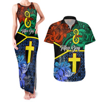 Personalised Tafea Day Couples Matching Tank Maxi Dress and Hawaiian Shirt Vanuatu Sand Drawing With Polynesian Pattern LT9 Blue - Polynesian Pride