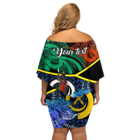 Personalised Tafea Day Off Shoulder Short Dress Vanuatu Sand Drawing With Polynesian Pattern LT9 - Polynesian Pride