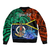 Personalised Tafea Day Sleeve Zip Bomber Jacket Vanuatu Sand Drawing With Polynesian Pattern LT9 - Polynesian Pride