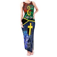 Personalised Tafea Day Tank Maxi Dress Vanuatu Sand Drawing With Polynesian Pattern LT9 Women Blue - Polynesian Pride