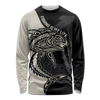 Personalised Polynesia Fishing Long Sleeve Shirt With Maori Hei Matau Fish Hook Gold Art LT9 Unisex Gold - Polynesian Pride