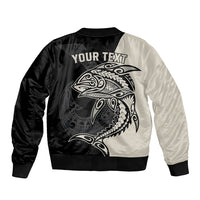 Personalised Polynesia Fishing Sleeve Zip Bomber Jacket With Maori Hei Matau Fish Hook Gold Art LT9 - Polynesian Pride