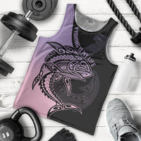Personalised Polynesia Fishing Men Tank Top With Maori Hei Matau Fish Hook Pastel Art LT9 Pastel - Polynesian Pride