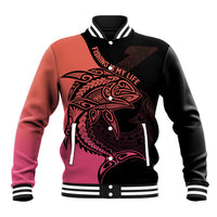 Personalised Polynesia Fishing Baseball Jacket With Maori Hei Matau Fish Hook Pink Art LT9 Unisex Pink - Polynesian Pride