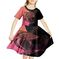 personalised-polynesia-fishing-kid-short-sleeve-dress-with-maori-hei-matau-fish-hook-pink-art