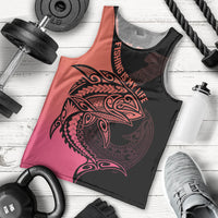Personalised Polynesia Fishing Men Tank Top With Maori Hei Matau Fish Hook Pink Art LT9 Pink - Polynesian Pride
