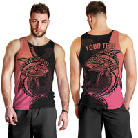 Personalised Polynesia Fishing Men Tank Top With Maori Hei Matau Fish Hook Pink Art LT9 - Polynesian Pride