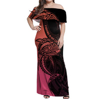 Personalised Polynesia Fishing Off Shoulder Maxi Dress With Maori Hei Matau Fish Hook Pink Art LT9 Women Pink - Polynesian Pride