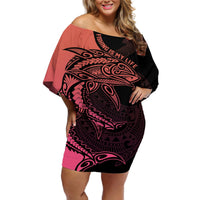 Personalised Polynesia Fishing Off Shoulder Short Dress With Maori Hei Matau Fish Hook Pink Art LT9 Women Pink - Polynesian Pride