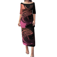 Personalised Polynesia Fishing Puletasi With Maori Hei Matau Fish Hook Pink Art LT9 Long Dress Pink - Polynesian Pride
