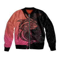 Personalised Polynesia Fishing Sleeve Zip Bomber Jacket With Maori Hei Matau Fish Hook Pink Art LT9 Unisex Pink - Polynesian Pride