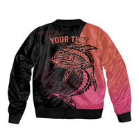 Personalised Polynesia Fishing Sleeve Zip Bomber Jacket With Maori Hei Matau Fish Hook Pink Art LT9 - Polynesian Pride