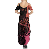 Personalised Polynesia Fishing Summer Maxi Dress With Maori Hei Matau Fish Hook Pink Art LT9 - Polynesian Pride