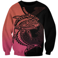 Personalised Polynesia Fishing Sweatshirt With Maori Hei Matau Fish Hook Pink Art LT9 Unisex Pink - Polynesian Pride