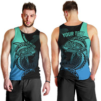 Personalised Polynesia Fishing Men Tank Top With Maori Hei Matau Fish Hook Turquoise Art LT9 - Polynesian Pride