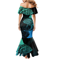 Personalised Polynesia Fishing Mermaid Dress With Maori Hei Matau Fish Hook Turquoise Art LT9 - Polynesian Pride