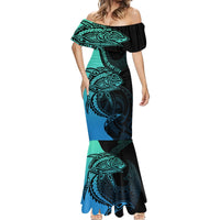 Personalised Polynesia Fishing Mermaid Dress With Maori Hei Matau Fish Hook Turquoise Art LT9 - Polynesian Pride
