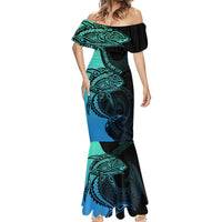 Personalised Polynesia Fishing Mermaid Dress With Maori Hei Matau Fish Hook Turquoise Art LT9 - Polynesian Pride