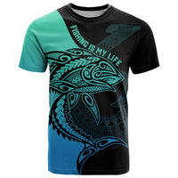 Personalised Polynesia Fishing T Shirt With Maori Hei Matau Fish Hook Turquoise Art LT9 Turquoise - Polynesian Pride