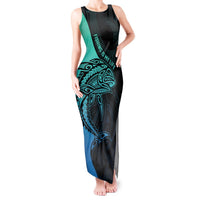 Personalised Polynesia Fishing Tank Maxi Dress With Maori Hei Matau Fish Hook Turquoise Art LT9 Women Turquoise - Polynesian Pride