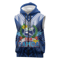 Custom Rugby Toa Samoa Sleeveless Zip Hoodie Samoa mo Samoa Strength in Tatau LT9 Blue - Polynesian Pride
