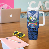 Custom Rugby Toa Samoa Tumbler With Handle Samoa mo Samoa Strength in Tatau - Polynesian Pride