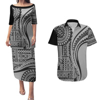 Samoa Siapo Arty Couples Matching Puletasi Dress and Hawaiian Shirt Black Style LT9 Black - Polynesian Pride