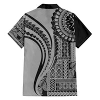 Samoa Siapo Arty Family Matching Off Shoulder Short Dress and Hawaiian Shirt Black Style LT9 - Polynesian Pride
